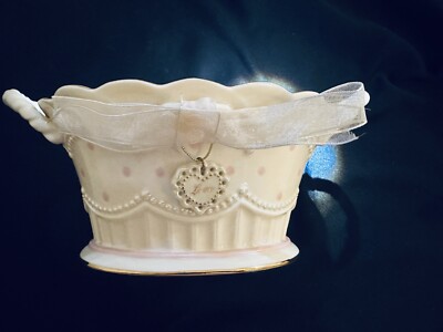 Vtg Lenox Love Charm Pink Polka Dots Basket Porcelain Handles