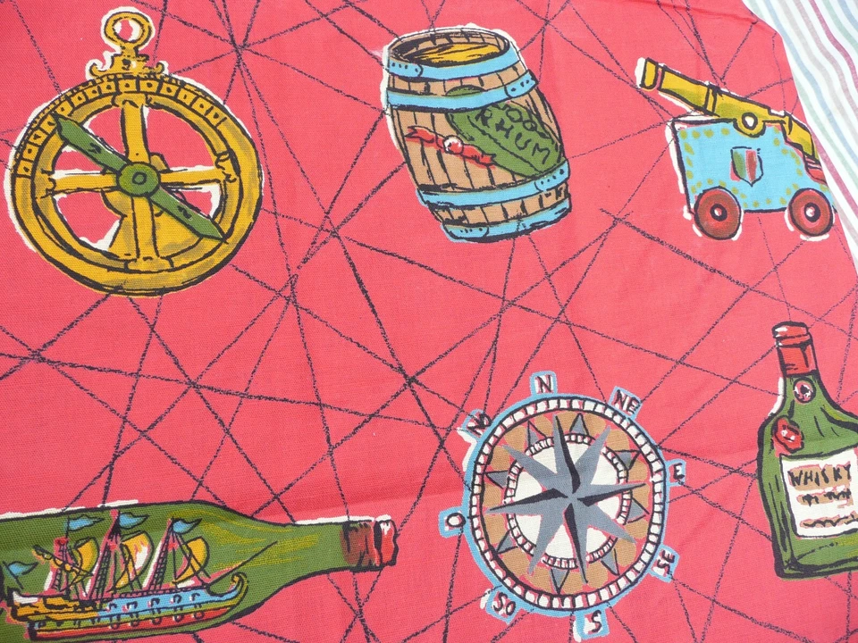 TISSU   VINTAGE en métis rouge des années 1960 BOUSSAC modèle PIRATE - Photo 4/4