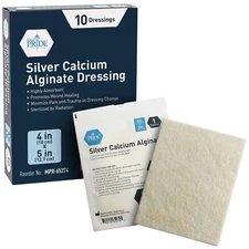 Silver Calcium Alginate 4" x 5" Wound Dressing Pads| 10-Pack,Non-Stick Paddin...