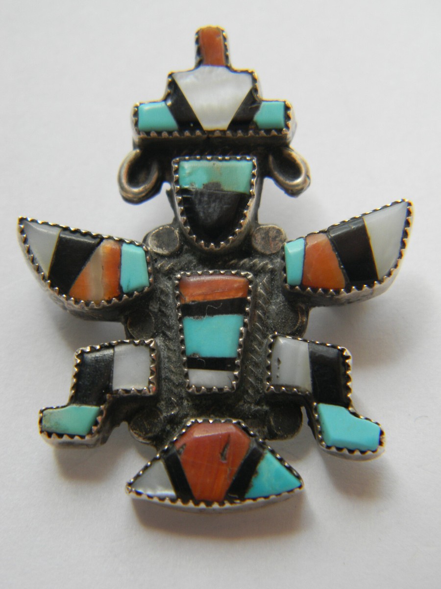 Rare Vintage Native American Zuni Turquoise Kachina Sterling Silver Bracelet Rare Vintage Native American Zuni Turquoise Kachina Sterling Silver Bracelet