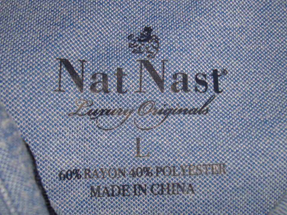 NAT NAST SOLID WEDGEWOOD BLUE POLYESTER/RAYON BLEND S/S POLO SHIRT SZ. L - Image 3 of 4