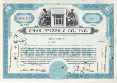 Chas. Pfizer & Co - Original Stock Certificate - 1954 - NC041637