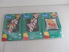 Set of 3 Counted Cross Stitch Kit Tigger Pooh Piglet Candy Cane Ornament NEW