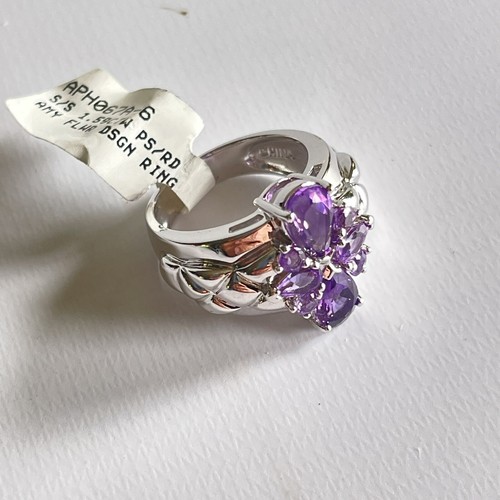 Womens Ring Amy Flwr Design Sterling Silver 925 Size 6 Purple Stone - Picture 2 of 5