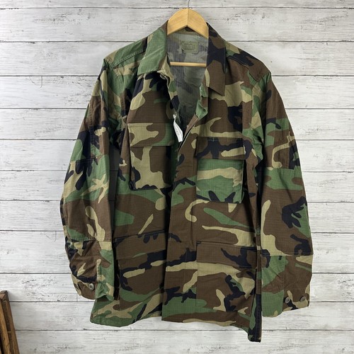 NWT US Army Jacket Mens Medium Long Woodland Camo Hot Weather Coat Canvas