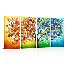 KREATIVE ARTS 4 Seasons Colorful Lucky Tree Painting Canvas Wall Art Abstract...