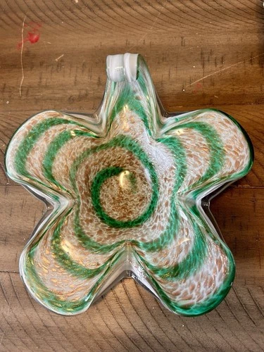 Estate Find Vintage Murano Art Glass Adventurine Bowl Green Gold Original