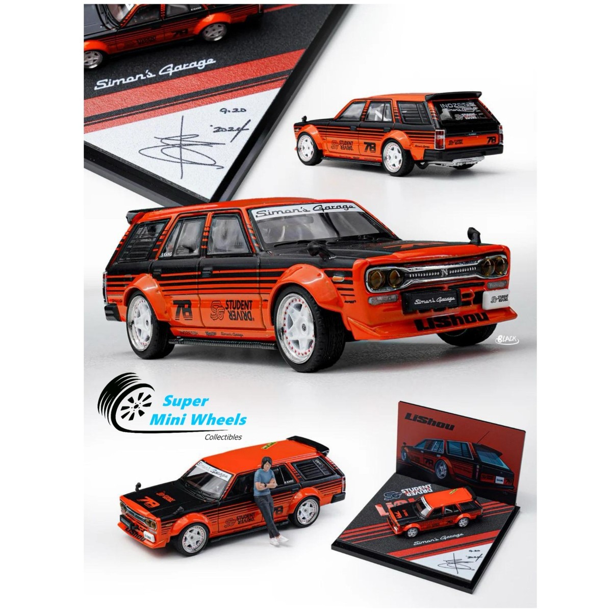 Student Driver x Simon's Garage 1:64 Datsun 510 Wagon Orange HEC