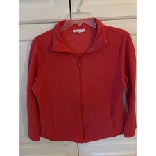 Talbots Hello Saturday Womens MP Coral Red Waffle Knit Full Zip Jacket Mock Neck