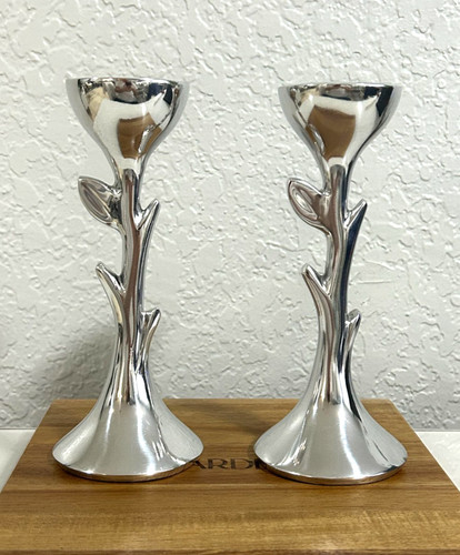 Nambe Tree of Life Sabbath Candlesticks Set Designed by Marilyn Davidson. 2 Pcs.