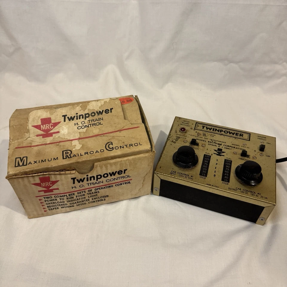 Transformador de tren de juguete MRC Twinpower HO modelo 202 Ul 202Ul hecho en EE. UU. SIN PROBAR Foto 2 de 4