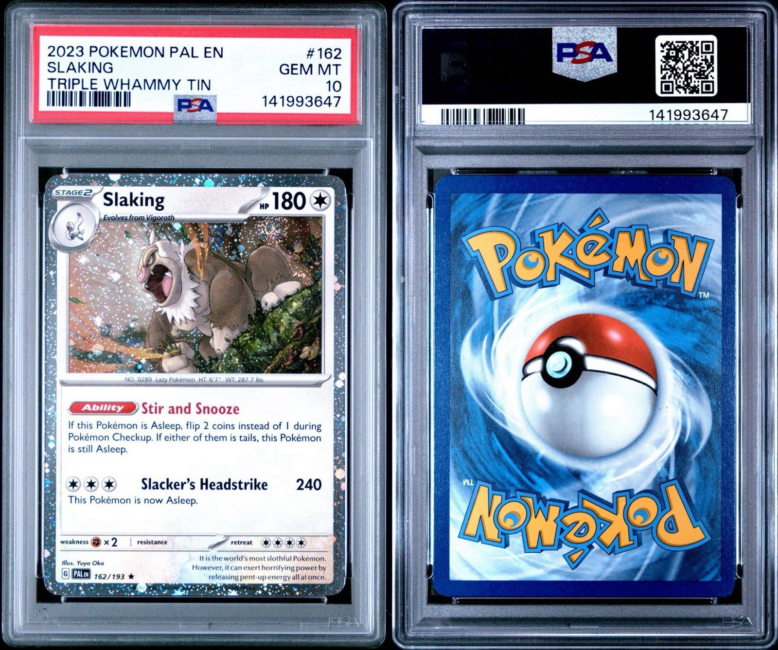 2023 POKEMON PAL EN-PALDEA EVOLVED TRIPLE WHAMMY TIN #162 SLAKING PSA 10