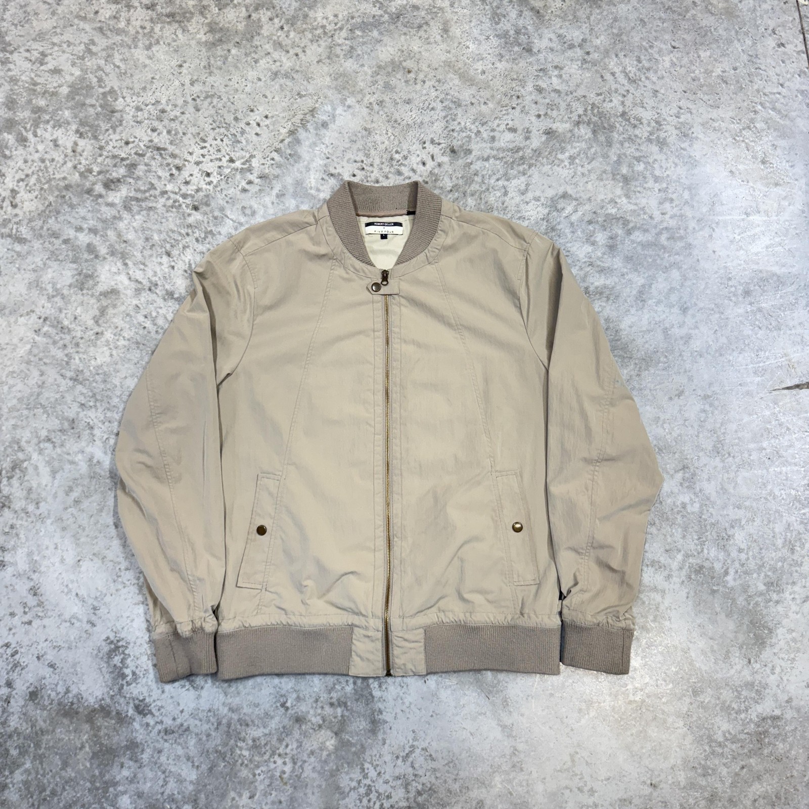 Robert Geller Five Four Jacket Mens Large Beige Bomber Full Zip Lightweight