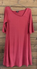 EILEEN FISHER Dress Asymmetrical Neckline Red Knit Size Small Lightweight