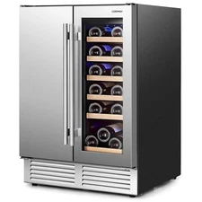 2-in-1 Beverage and Wine Cooler Free-standing & Built-in Dual Zones Wine Fridge