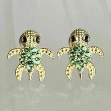Delicate 2Ct Round Cut Green Peridot Turtle Stud Earrings 14k Yellow Gold Over
