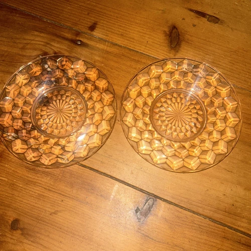 Vintage Jeanette Glass Cubist Pink Plates SET of TWO Depression Glass 6” Plate.