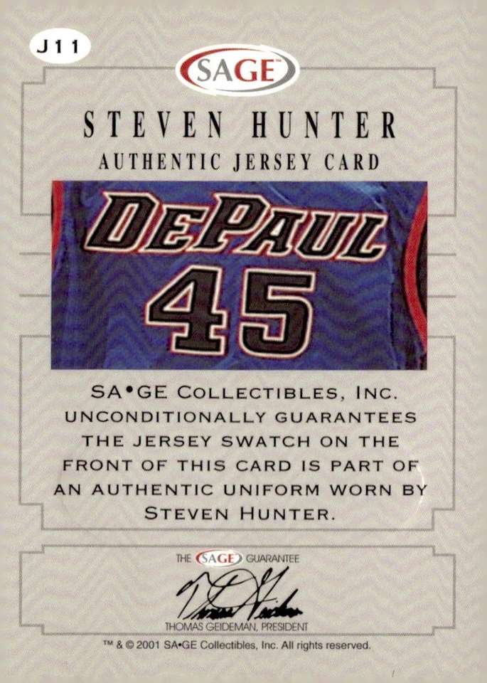 STEVEN HUNTER 2001 SAGE GAME-USED JERSEY #266/300 MAGIC - Image 2 of 2