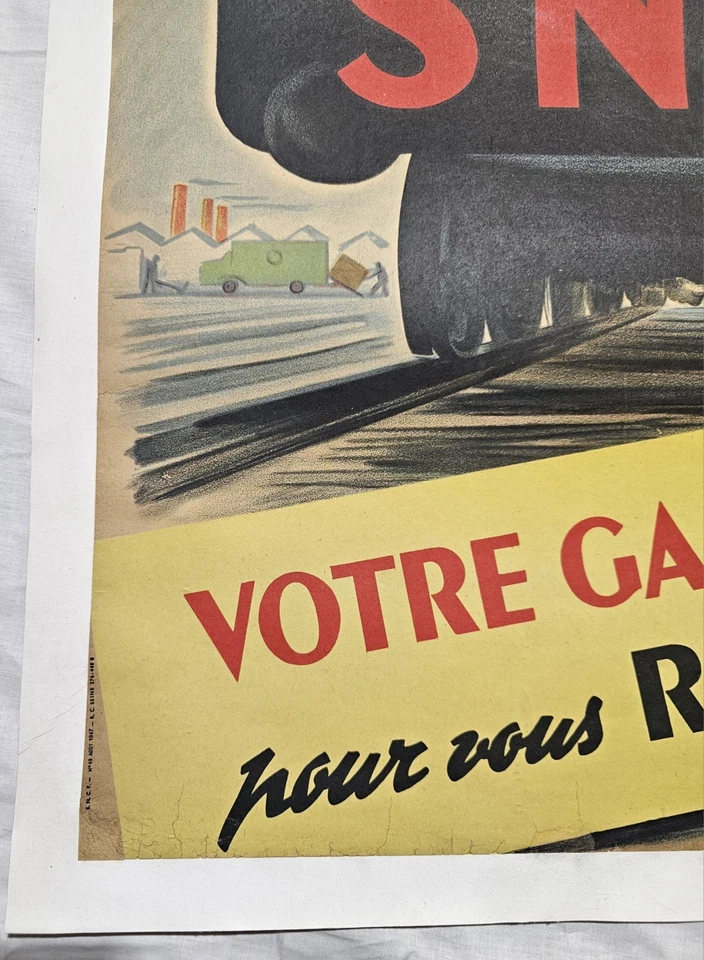 Affiche originale 1947 - SNCF - 98 X 60 cm - Entoilee - Paul Martial  - Photo 2/4