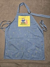 Vintage Denim Bib Garden Apron Patch Pockets Flowers Women's Blue Folk Art