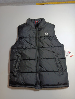 NWT Reebok Mens Puffer Vest M Black Polyester Full Zip Filled