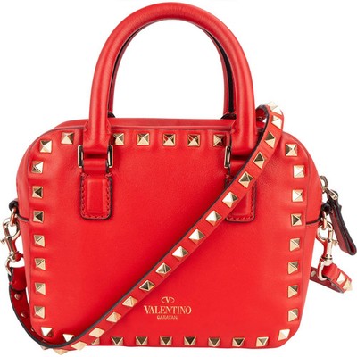 Valentino Red Leather Rockstud Small Camera Handbag Tasche