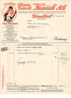 A.) E2- alte Rechnung Chem. Fabrik Kossack AG Düsseldorf 1932