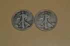 PAIR OF (2) 1942 S & DENVER WALKING LIBERTY HALF DOLLAR COINS 90% SILVER VG-FINE