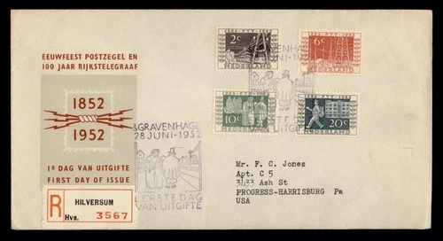 DR WHO 1952 NETHERLANDS FDC TELEGRAPH CENTENARY COMBO R38812