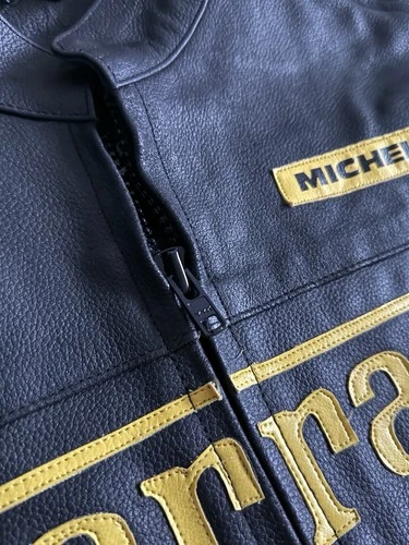 Vintage Ferrari Leather Biker Jacket Racing Black-Yellow Formula 1 Michelin image 7