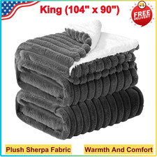 Sherpa Fleece King Size Blanket - Super Soft And Warm Striped Fleece, Cozy Plush
