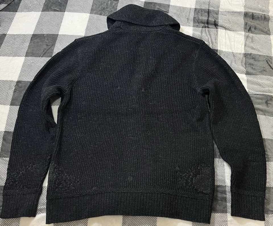 NEW 2024 RRL CARDIGAN SWEATER FACTORY DISTRESSED INDIGO SIZE MED DOUBLE RL BLACK - Image 2 of 4