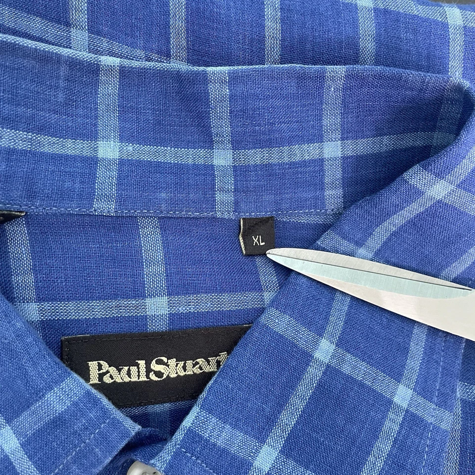 Paul Stuart Shirt Mens size XL 100% linen blue Canada designer casual preppy - Image 4 of 4