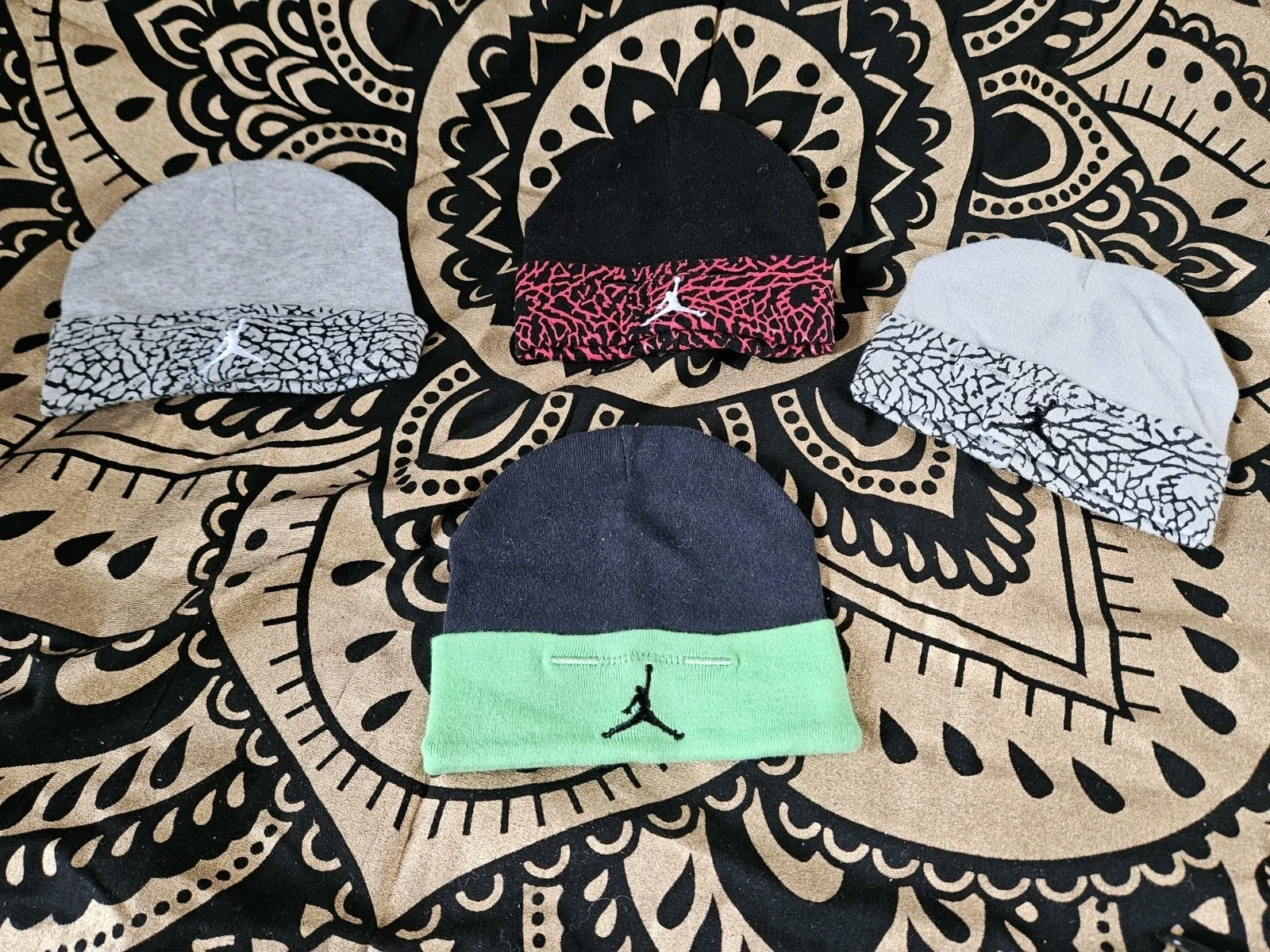 Jordan Baby Beanie Hats Lot Of (4) 0-6 Months 100% Cotton Jumpman Logo Free Ship