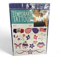 SAVVI Temporary TATTOOS 25 Assorted Tattoos USA Red White Blue Patriotic