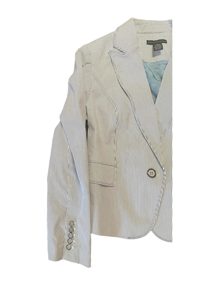 Grace Elements 两件式女式条纹夹克 12 码裤子 8 码全新带标签蓝色白色 — 第 3/4 张图片