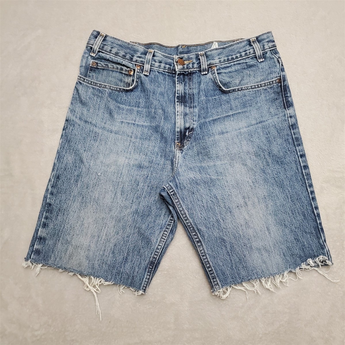Cutoff Shorts Men 34x8 Blue Denim Faded Grunge 100% Cotton Casual