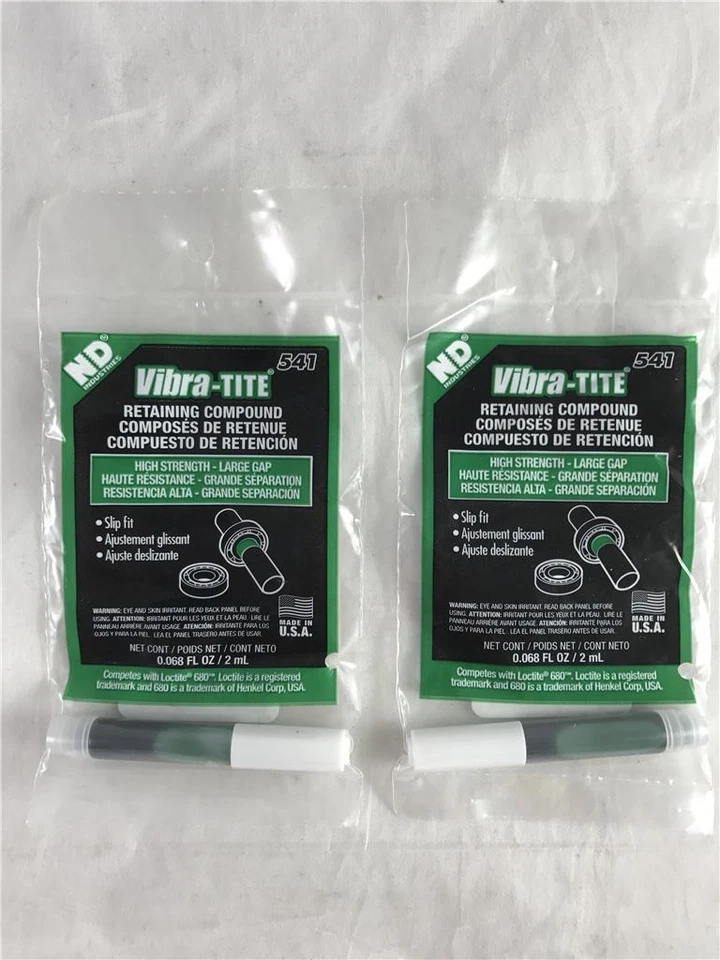 NEW 2 Pack Vibra-Tite 541 Retaining Compound High Strength .068 oz (2 ml) each