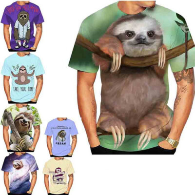 T-shirt Décontracté Unisexe Avec Impression 3D Paresseux - Couleur Vive, Manches Courtes, Matière Stretch