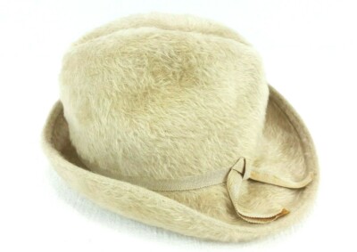 Vintage Marida Women's Fuzzy Hat Light Beige Made in England