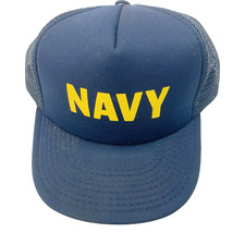 Vintage Navy Blue Yellow Trucker Hat Cap Swingster Made in USA