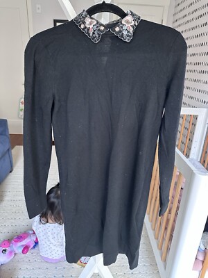 club monaco black sweater dress Club Monaco Black Sweater Dress With Decorative Collar S