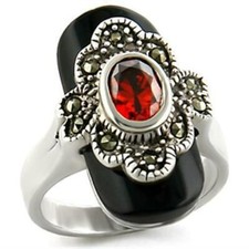 LOAS935 - Antique Tone 925 Sterling Silver Ring with AAA Grade CZ in Garnet