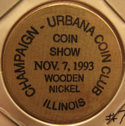 1993 Champagne-Urbana, IL Coin Club bois nickel - #7 jeton Illinois - Photo 1/2