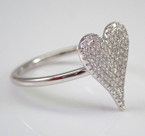 Anillo Corazón Racimo Diamantes Oro Blanco 14K Mano Derecha Cóctel Moderno Talla 5.25 - Imagen 4 de 7