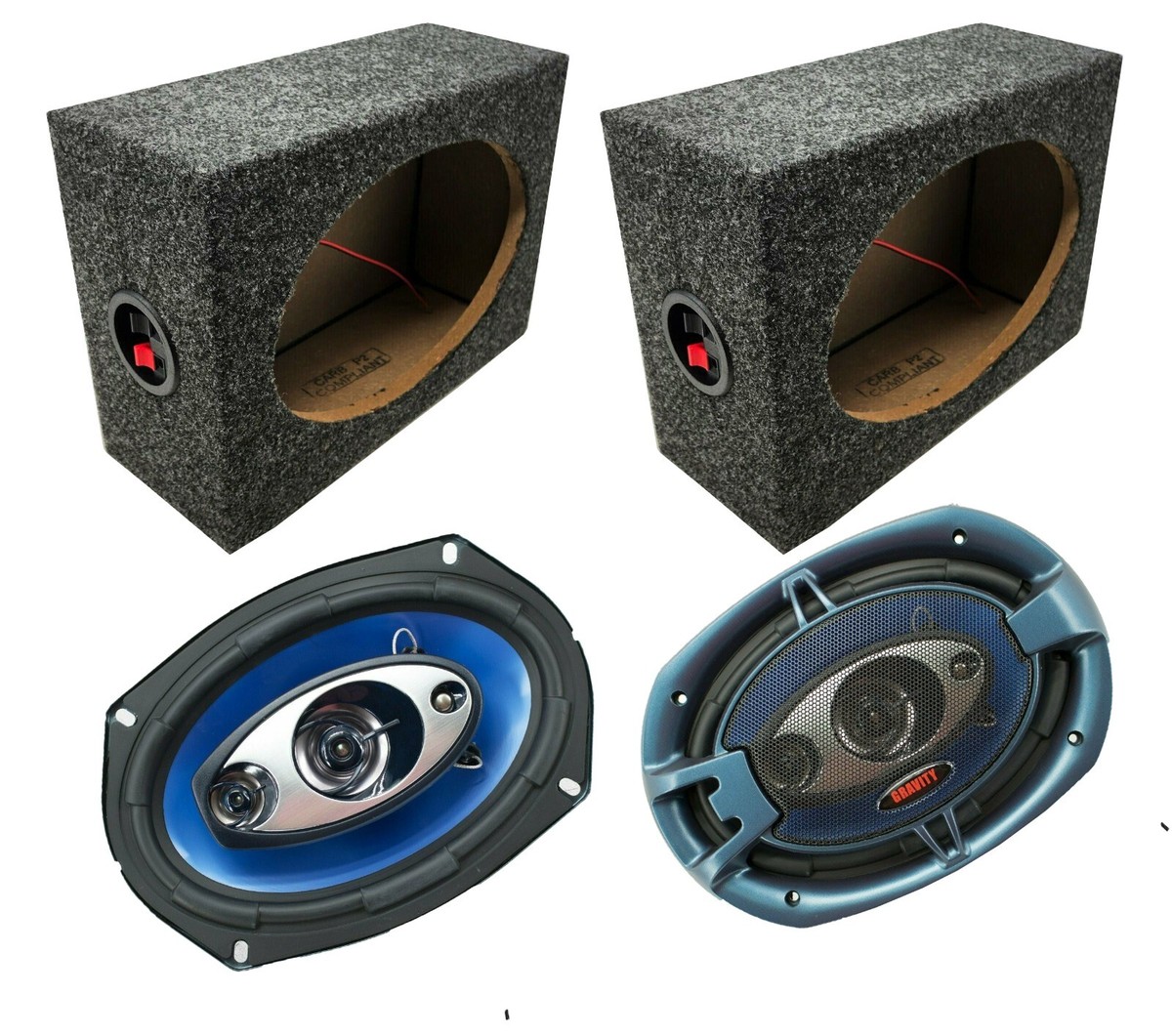 2x Gravity 6x9 inch 4-Way 380 Watts GR-6996H Speakers w/ 2x Car