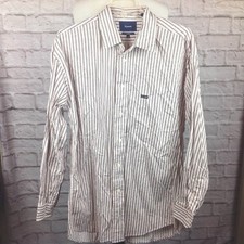 Faconnable Dress Shirt Men XL Button Front Brown Red Stripe Pocket Classique