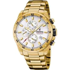 Festina Chronograph F205411 Mens Gold Stainless Steel Silver Analog Dial Watch