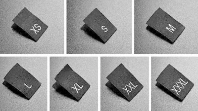 Black Size Tabs Labels XS,S,M,L,XL,XXL,XXXL Woven Clothing Garment Size