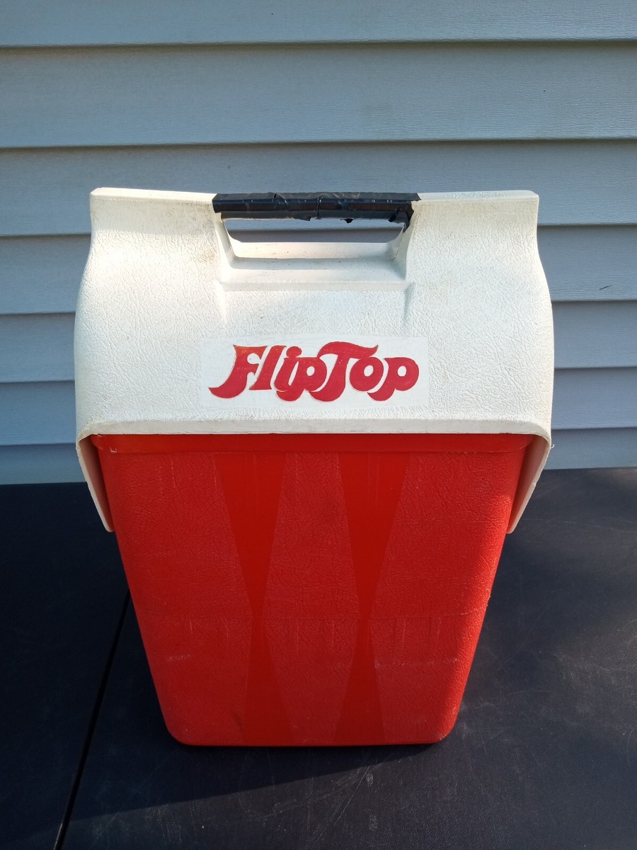 Vintage Flip Top Cooler Lunch Box Lid Red White Ice Chest 17.5